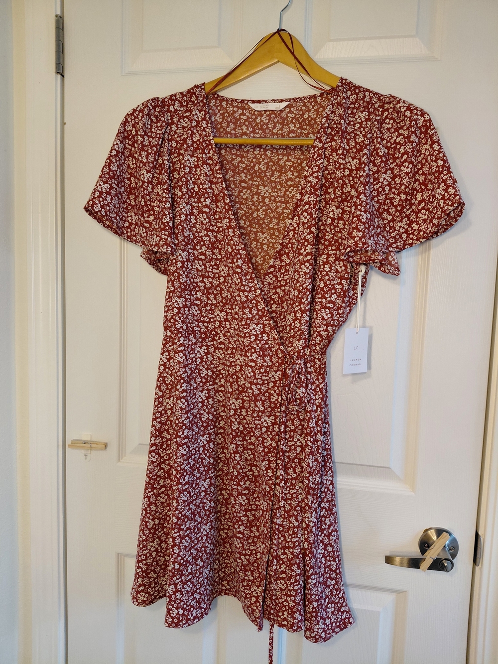 LC Lauren Conrad Rust Red Floral Wrap Mini Dress
